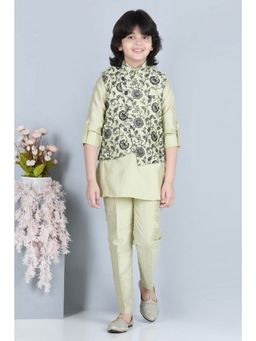 AJ Dezines - Boys Cotton Silk Embroidered Floral Jaal 3pc Kurta - Lemon (Set of 3)